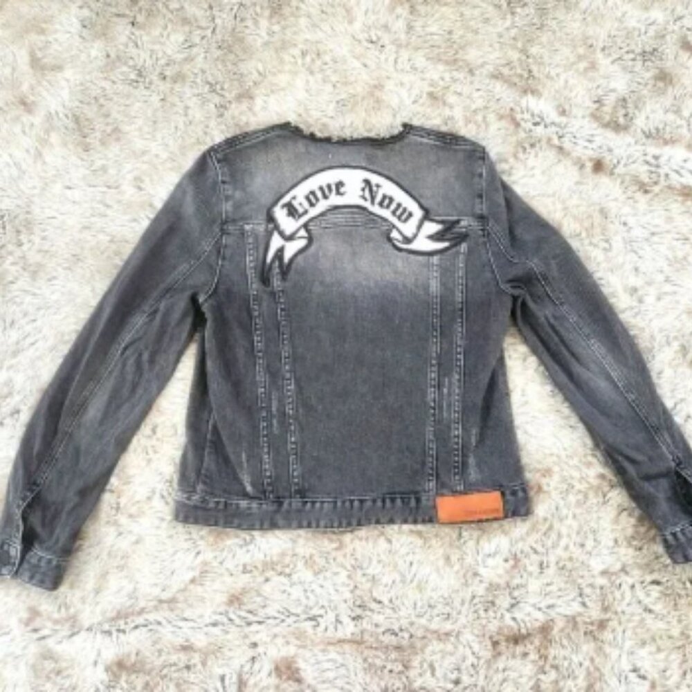 Zadig & Voltaire Gray Denim Collarless Love Now Patch Jacket Size Medium